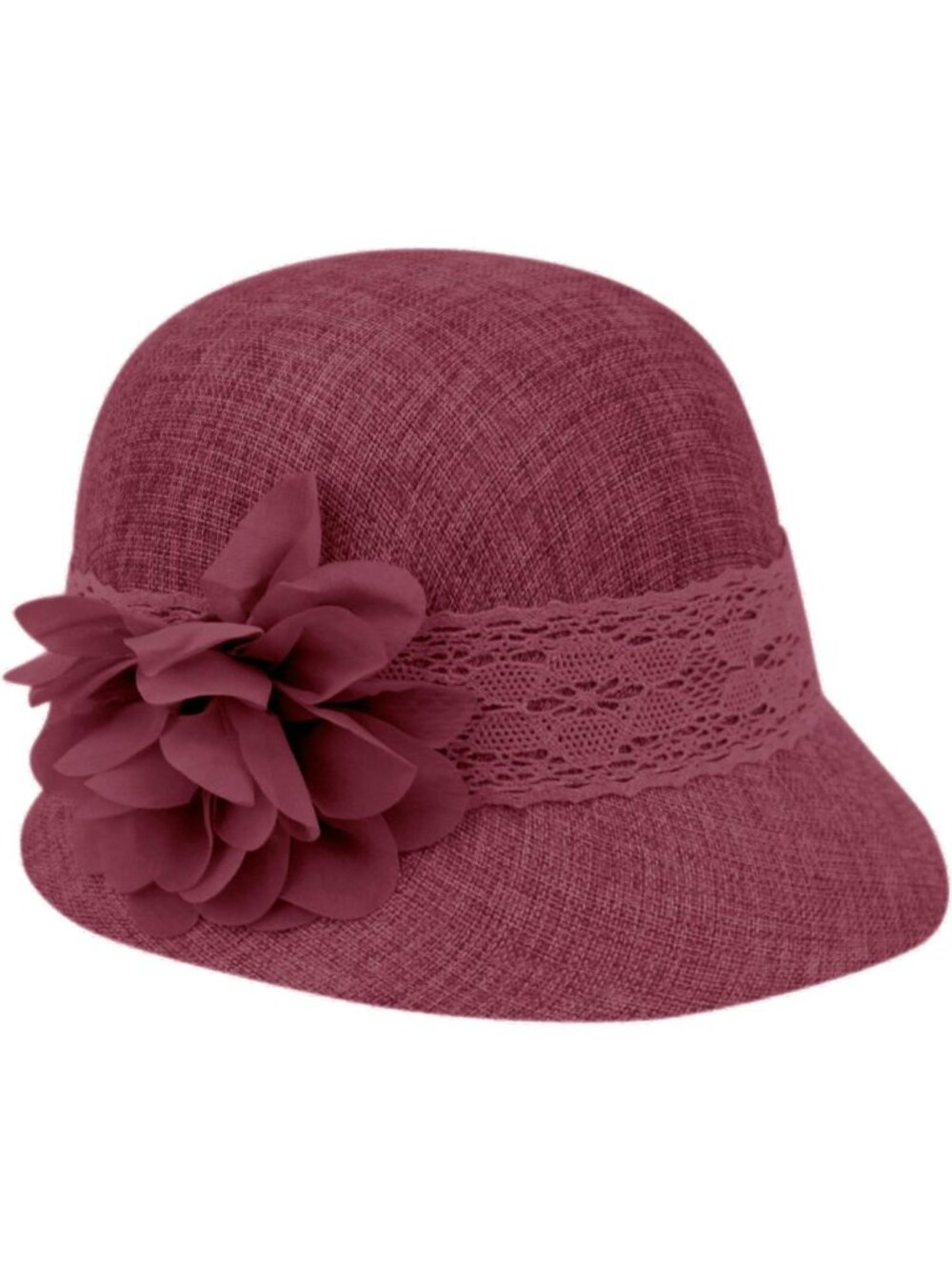 Chic Women's Linen Cloche Hat with Lace Band & Floral Accent - Gatsby Style